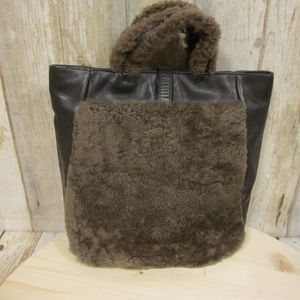 Radley Tote Bag Purse Brown Leather with Fur Straps and Panel